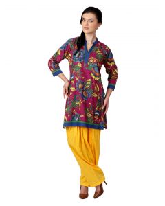 Shree Women Magenta and Yellow Printed Patiala Kurta Set