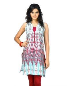 W Women Deep Neck Sleeveless White Kurta