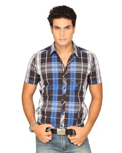 Highlander Men Solid Poplin Blue Shirt