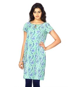 W Women U Neck Short Sleeve Lavender Green Kurta