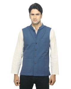 Fabindia Men Navy Blue Bhagalpur Nehru Jacket