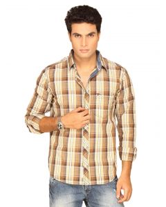Highlander Men Brown Checked Shirts