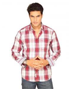 Highlander Men White Red Checked Shirt