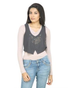 s.Oliver Women Solid Grey Shrug