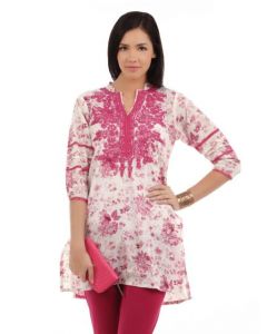 Aneri Women Printed Pink Kurti