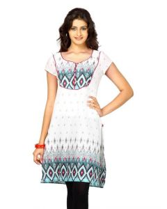 W Women U Neck Short Sleeve White Kurta