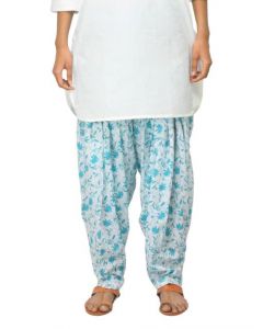 Fabindia Women Printed White & Blue Patiala