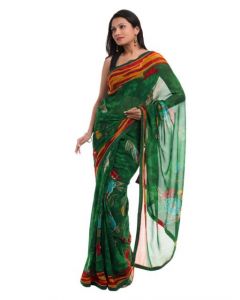 FNF Green & Red Printed Sari