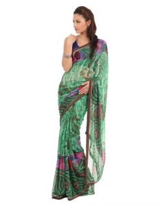 FNF Green Printed Evening Wear Sari