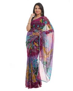 FNF Purple & Blue Printed Sari