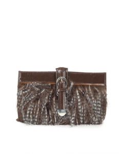 Ivory Tag Brown Fur Clutch