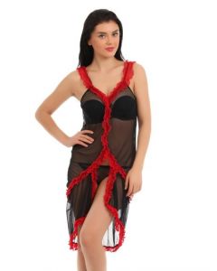 Red Rose Black Nightdress