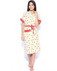 Red Rose Off-White Printed Bath Robe