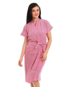 Red Rose Women White & Pink Striped Bath Robes