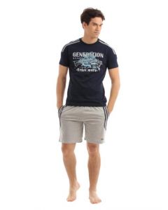 SDL by Sweet Dreams Men Grey & Blue Pyjama Set