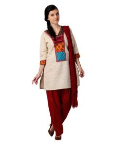 Shree Women Beige & Red Salwar Suit with Dupatta