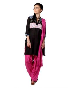 Shree Women Black & Pink Salwar Suit with Dupatta