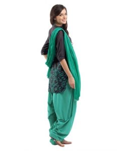 Shree Women Charcoal Grey & Sea Green Printed Salwar Suit with Dupatta