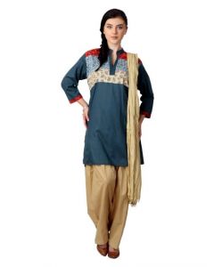 Shree Women Navy & Beige Salwar Suit with Dupatta