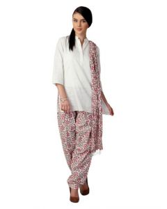 Vishudh Women Printed Cream Salwar and Dupatta